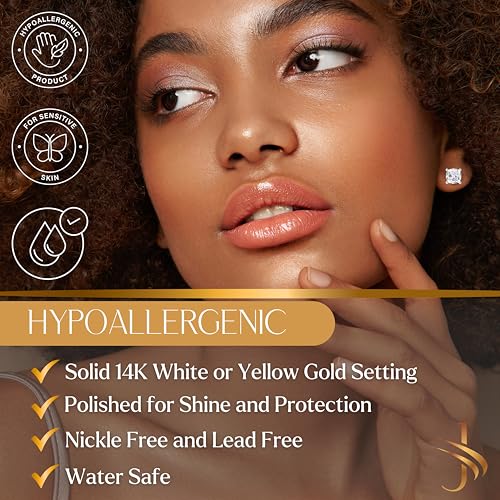 14K Solid White or Yellow Gold Lab Grown Moissanite Stud Earrings – Round, Oval, or Cushion Cut – Screw Back or Push Back – Luxury Fine Jewelry Gift for Women – by Jewelaura4