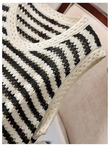 Verdusa Women's Plus Size Striped Hollow Out Crochet V Neck Sleeveless Lightweight Sweater Vest4
