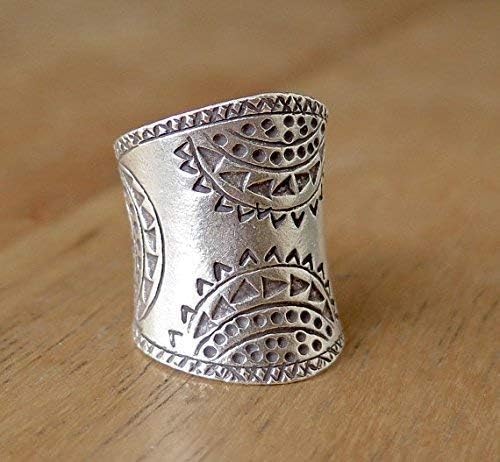 Sterling Silver Boho Large Statement Ring,"SilverShapes" Handmade Ethnic Geometric Engravings Hippie Gypsy Wide Band Adjustable Ring, Also as Thumb ring, Gift for Her - Image 9