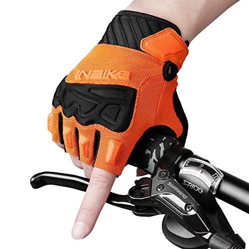 INBIKE Guanti MTB Estivi da Uomo Guanti Ciclismo Senza Dita in 5mm Imbottitura Traspirante Antiscivolo con Ottima Presa(Orange,M)