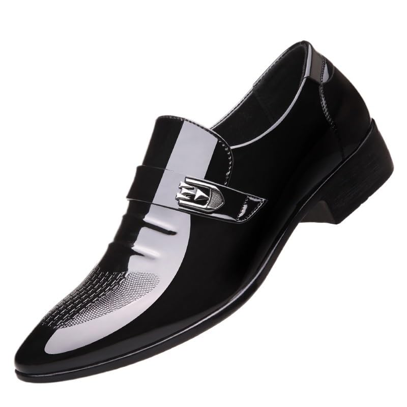 Men's Dress Oxford Top Grain Leather Slip On Round Toe Non Slip Rubber Sole Block Heel Business Shoes
