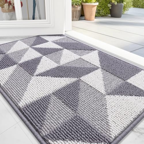Image of OLANLY Door Mat Indoor Entrance Washable 32x20, Odor-Free Low-Profile Front Back Geometric Doormat, Absorbent Resist Dirt Entry Carpet, Easy to Clean Sturdy Inside Floor Mats for Entryway, Grey