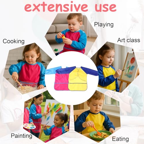 Dongnesi 6 Pack Childrens Aprons for Baking,Artist Costume Kids,Art Apron Kids For Age 2-5 Years Boys And Girls Play Apron,Kid s Aprons For Cooking Painting, Baking (Yellow+Pink) - Image 4