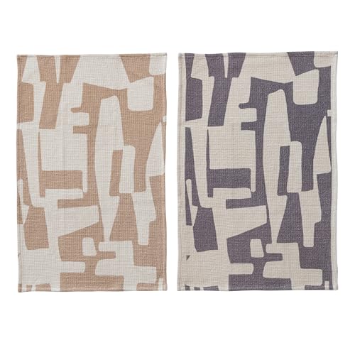 Bloomingville 2-Piece Cotton Waffle Weave Printed Kitchen Towel with Abstract Design, Multicolor