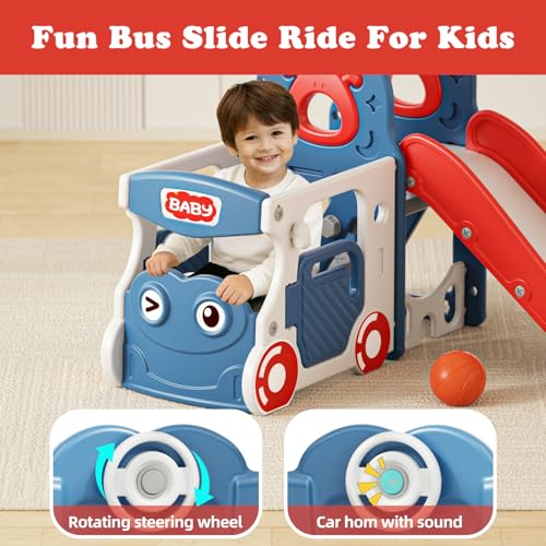 Image of XJD 10 in 1 Toddler Slide, Kids Slide for Toddlers 1-3, Toddler Play Climber Slide Playset with Basketball Hoop and Ball,Toddlers Outdoor Indoor Playground (Blue Red, Small)