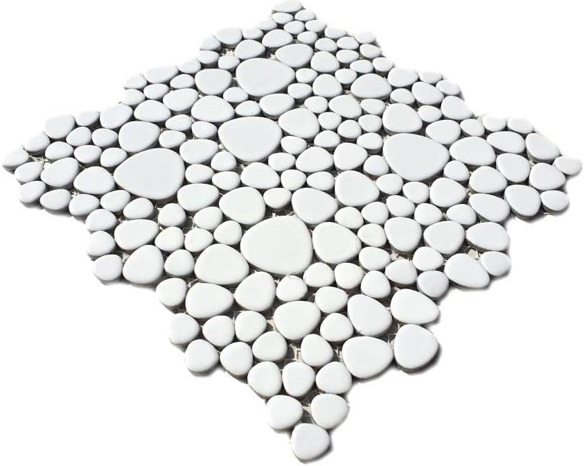 Mosaic tile ceramic pebble white glossy for floor wall bathroom toilet shower kitchen tile mirror counter cladding bath tub cladding mosaic mat mosaic plate