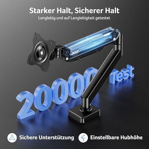 acer Monitor Halterung für 17-34 Zoll Bildschirme, Vollständig Einstellbar Gasfeder Monitor Arm Hält 9 kg, Monitorständer Höhenverstellbare mit Neigung, Schwenk & Drehfunktion, VESA 75/100 mm