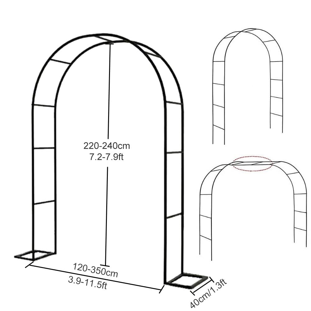 Arco da giardino in metallo con supporto resistente per piante rampicanti, grande arco per matrimonio, per rose, 120 cm di larghezza x 220 cm di altezza (160 cm, 180 cm, 200 cm)