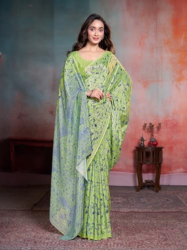 Image of Garden Vareli Floral Print Crepe Saree With Unstitched Blouse Piece