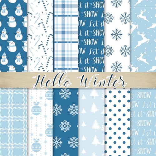 Papier à motif de Noël bleu Whaline pour sublimer vos albums photos de famille et vœux d'hiver
