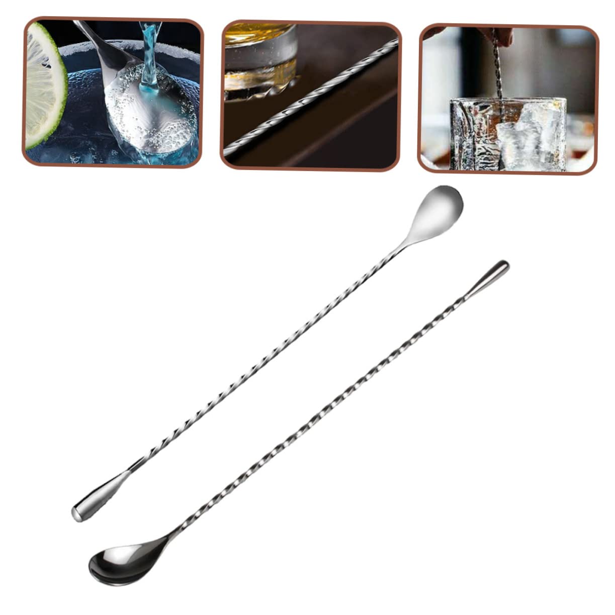 MAGICLULU Juego De 3 Elegantes Cucharas Mezcladoras En Espiral De Acero Inoxidable Para Cócteles Suministros De Bar 2 Unidades X 3