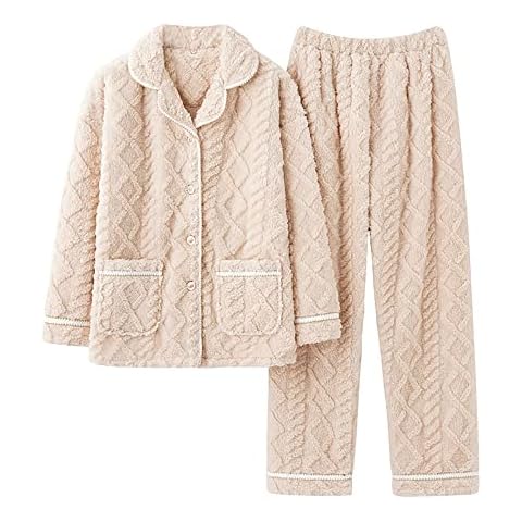 TinFrey Women's Fleece Pajama, Flannel Sleepwear Cute Women Pyjamas Set Ladies Fleece Pyjamas Comfy Soft Warm 2 Pcs Loungewear Cover