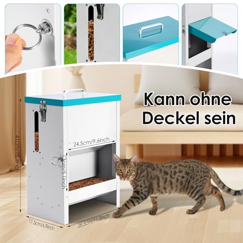 MUYIRTED Futterautomat für Mehrere Katze, 10L Futterspender Katze Trockenfutter, Metall, Regendicht, Hochbeiniger Katzennapf