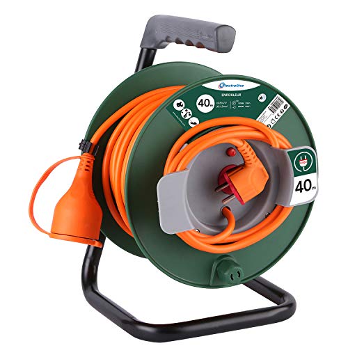 Electraline 20866149FG Rallonge Prolongateur Jardín 40 m avec enrouleur 16A - Section 3G1,5 mm² Orange/Vert