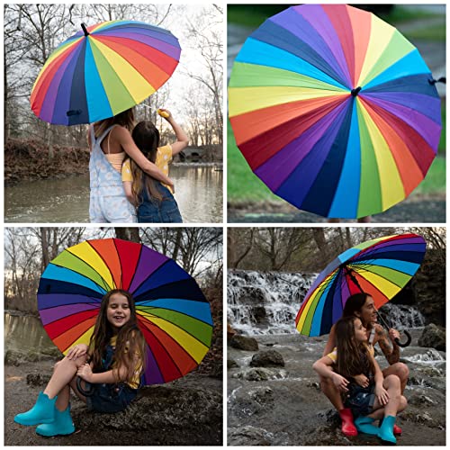 totes Large Eco Auto-Open 24 Rib Stick Umbrella with a Classic J Hook Curved Handle and water repellant - Image 5