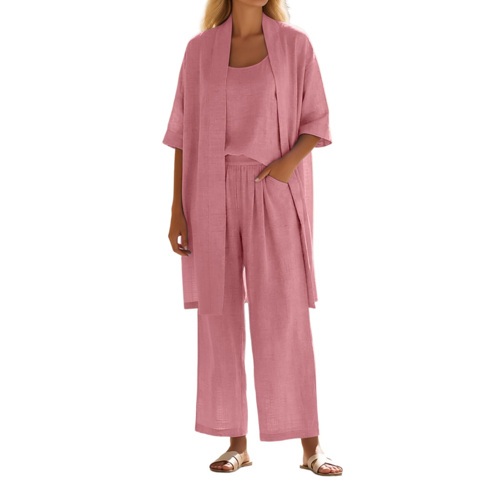 Completi Donna Estivi Sportivi - Tailleur Pantalone Donna Casual Comodo a Tre Pezzi con Pantaloni a Gamba Dritta Ideale per Viaggi Vacanze