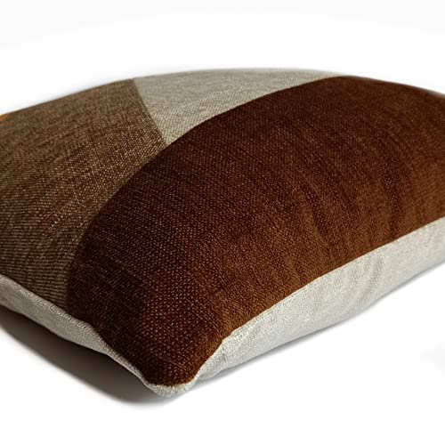 Image of Encasa XO Chenille Cushion Covers (Pack of 1) with Patchwork 50x50 cm - Mix & Match Pillow Covers in Bright Colours for Living Room, Sofa, Bedroom - Orange + Browns