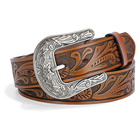 WOWOGO Western Belts for Women Men Cowboy Cowgirl Floral Engraved Leather Belt Strap Vintage Embossed Buckle Cover