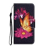 Nadoli Handyhülle für Samsung Galaxy A02S,Schön Gold Schmetterling Blumen Muster Premium Leder Lanyard Magnetverschluss Ständerfunktion Schutzhülle Brieftasche