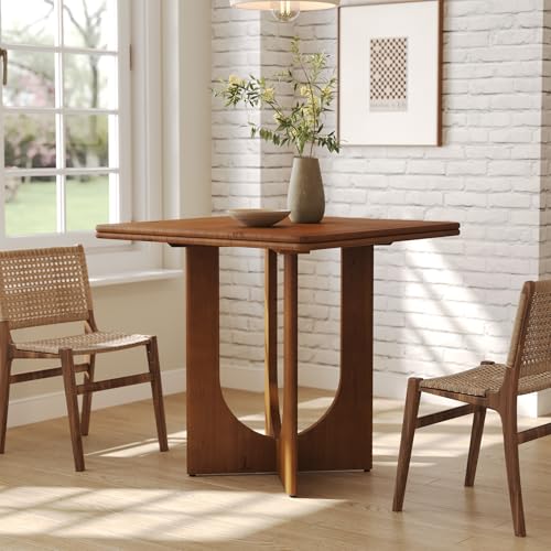 TRIBEWOOD Table à Manger Carrée en Bois Massif de 80 cm, Industrielle, pour Cuisine, Salon, Marron Rustique