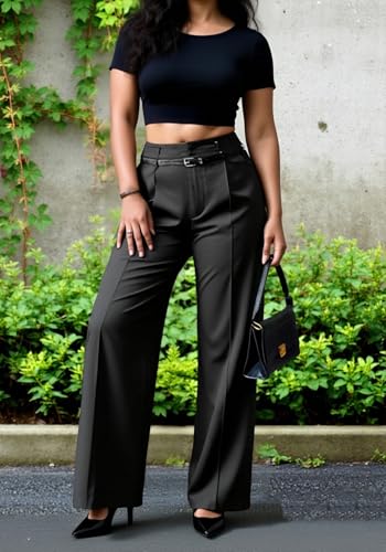 LKOUS High Waisted Work Pants for Women Casual Business Straight Leg Office Dress Pants Trousers with Pockets2