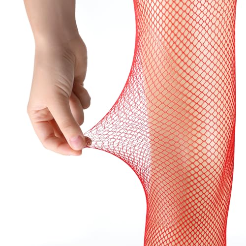GADITIEK 3 Stück Rot Netzstrumpfhose Rote Strumpfhose Damen Fishnet Tights für Karneval (Großes Netz, Mittleres Netz, Kleines Net)