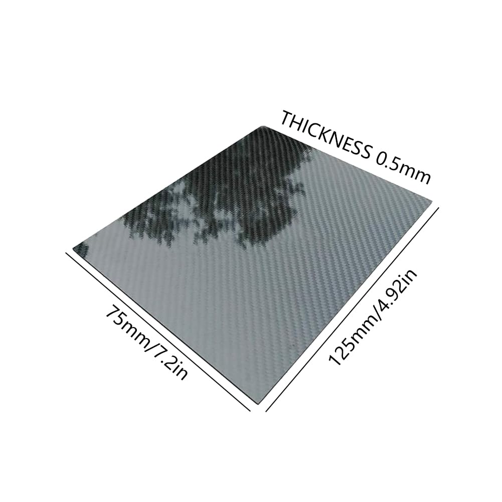 Feuilles de panneau de plaque en fibre de carbone 3K 125 mm x 75 mm 0,5 mm 1 mm 1,5 mm 2 mm 3 mm d'épaisseur Matériau de dureté composite sergé pour modèle RC