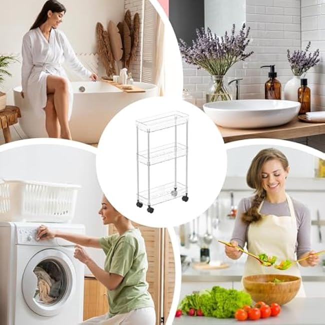 Clear Rolling Cart with Wheels, Acrylic Movable Storage Organizer, Multi-Layer Rolling Organization Cart, Bathroom Storage Organizer for Office, Living Room, Kitchen-g8cNMXTj