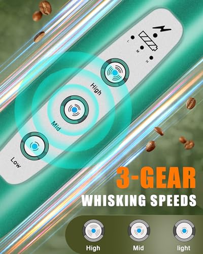 Image of YUSWKO Rechargeable Milk Frother for Coffee, Handheld Drink Mixer with 3 Heads 3 Speeds, Ideal Coffee Frother Wand for Travel - Green