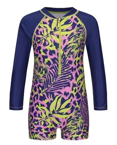 Image of Girls One Piece Rash Guard Swimsuits for Girl Long Sleeve Bathing Suits with UPF 50+ Sun Proctection Sunsuits 3-16 Years