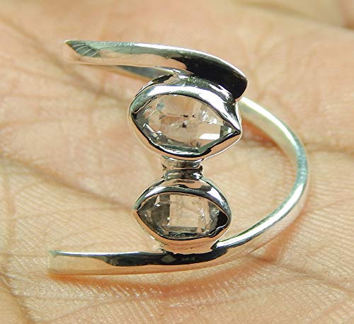 Image of AAA Quality Natural Herkimer Diamond 2 Stone Designer Healing 925 Sterling Silver Ring gift Herkimer Diamond ring for her raw gemstone handmade Ring Jewelry