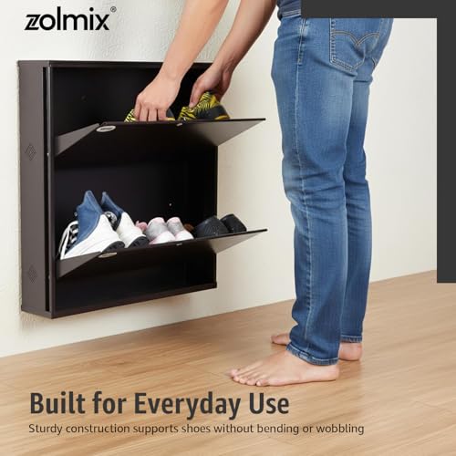 Image of ZOLMIX 2 Shelves Shoe Rack for Home with Door & Cover, Mild Steel Shoe Stand with Shoe Cabinet, Shoe Organizer Rack,Slippers,Shoe &Chappal Storage, Wall Mounted & Shoe Stand (Brown)