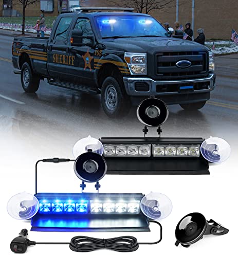 Xprite Windshield Dash Strobe Light Bar Aluminum W/Suction Cups, Deck Visor Hazard Warning Police Federal Signal Flashing Lights For Emergency POV - View #5