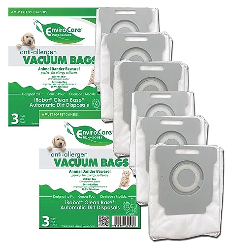 EnviroCare Replacement Allergen Vacuum Cleaner Bags Designed to fit iRobot Roombai7, i7+, i7Plus, i8, i8+, i3, i3+, i4, i4+, i6, i6+, j7, j7+, s9, s9+, s9Plus, i and s Series Clean Base Automatic Dirt