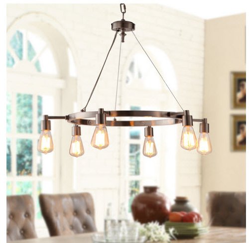 6 Light Bulb Indoor Chandelier Hanging Lighting Fixture Brushed Nickel Finish Suited As Your Kitchen Bedroom Living Room Dining Room Foyer Entry Home Decor