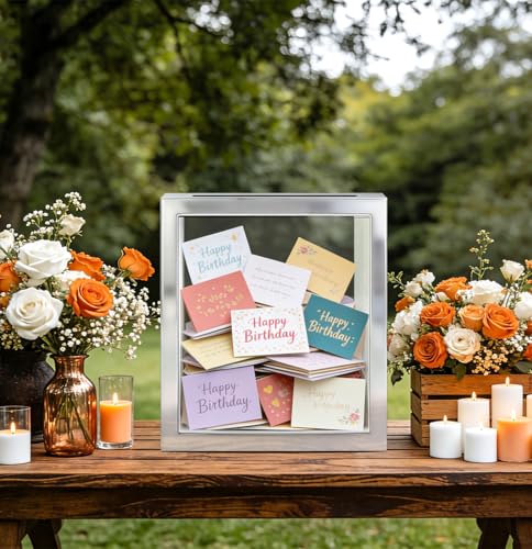 Image of SietDESEO Silver Card Box for Party with Clear Window Large Gift Card Box Holder for Wedding Reception Birthday Graduation Baby Shower Raffle Ticket Box