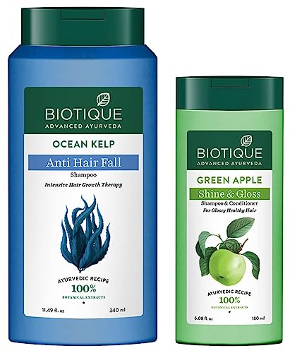 Biotique Green Apple Shine & Gloss Shampoo & Conditioner & Biotique Ocean Kelp Anti Hairfall Shampoo