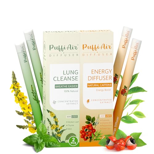 Image of Herbal Diffuser Duo, Lung Cleanse and Energy Diffuser Pens with Extract of Mullein and Natural Caffeine, 100% Natural Swap, Home & Work Duo, 4 Sticks, 600 Uses Each