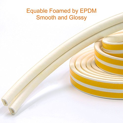 Image of PRUGNA 20Ft Door Seal Weather Stripping, Window Rubber Seal Strip Self Adhesive Foam Tape for Door Window Gap and Wind Blocker, 3 /8-Inch x 1 /4-Inch x 20-Feet, 2 Tapes (White)