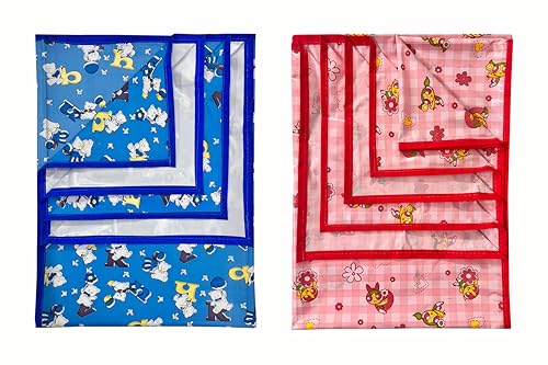 Image of EcoSoft Plastic Sheet,PVC Sheet for Kids,Rubber Sheet for Babies,Bed Wetting Protector(90 x 135 cm) (Blue Alphabet & Pink PPG)