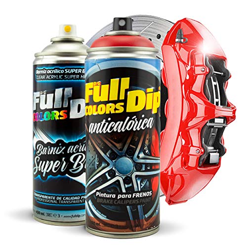 Kit Pintura para Pinzas de Freno Super Brillo en Spray 400ml (x1 Spray Pintura + x1 Spray Barniz Brillo) - Fácil aplicación - Acabado Profesional (11 Colores a Elegir) (Rojo) Cover