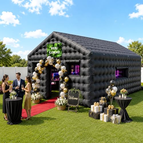 CZGBRO Inflatable Nightclub 20x16.5x12 FT Large Party Tent with 2 Doors & Logo Area Ideal for Birthdays Backyard Events Weddings & Rental Use(Black)