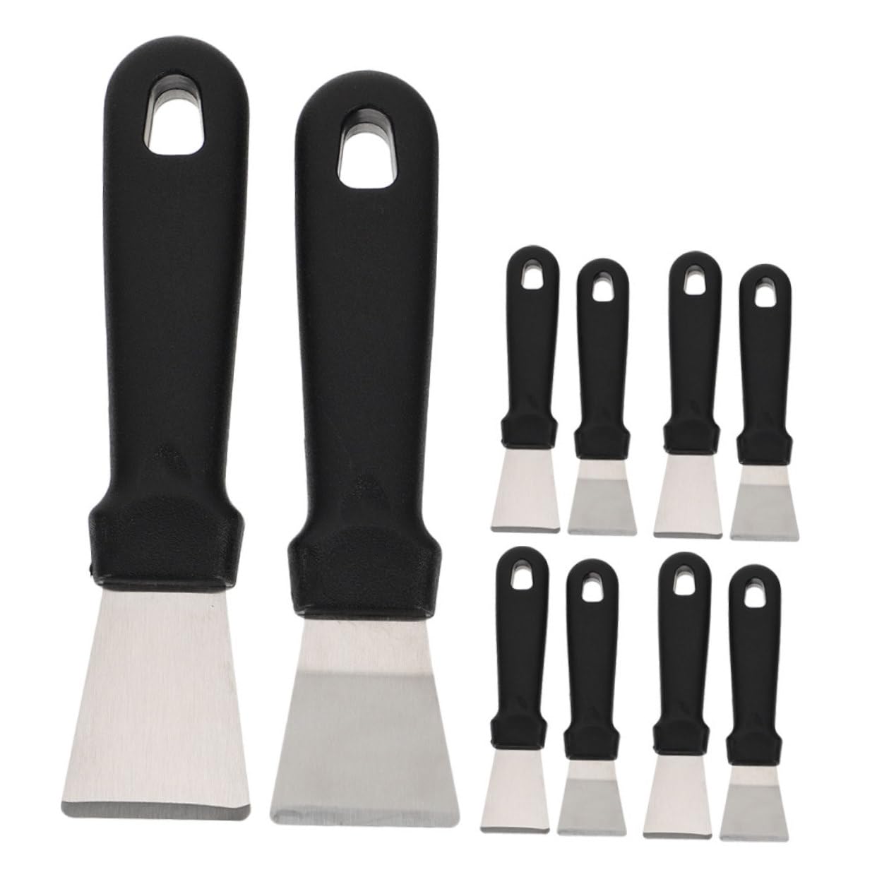Set di 10 Spatole Raschiatori in Acciaio Inox e Pp Nero | Sbrinamento Frigorifero e Pulizia Cappa, Facile da Pulire, Uso Multifunzione