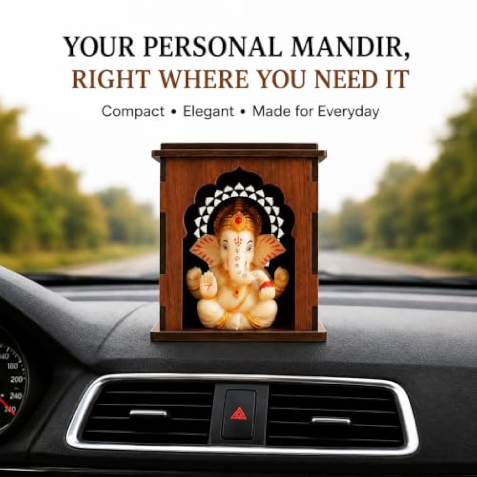 Wooden Car Dashboard Mandir with Ganpati Idol