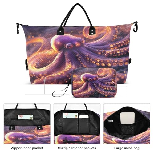 Magic Fish Kraken Large Travel Duffle Bag Weekender Overnight Bags Gym Yoga Bag for Women Men with Toiletry Bag2