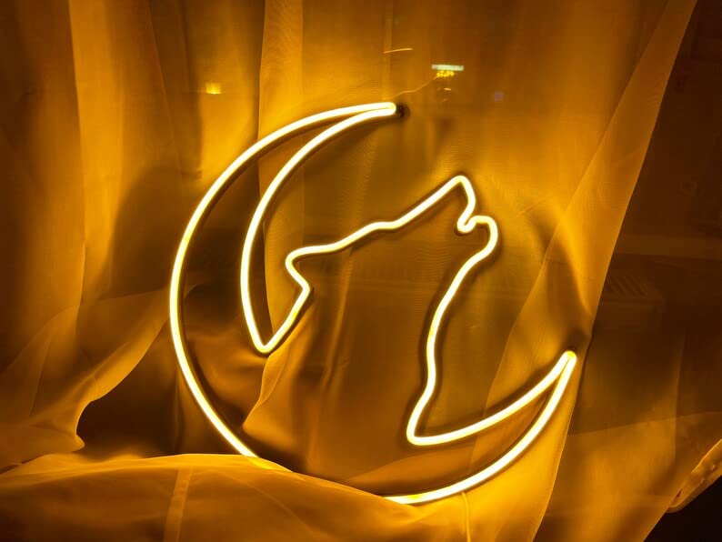 Image of VYNES WOLF LED Neon Signs Light LED Art Decorative Sign - Wall Decor /Table Decor, Home Decor for Wedding Party Kids Room Living Room House Bar Pub Hotel Beach Neon Signs LED