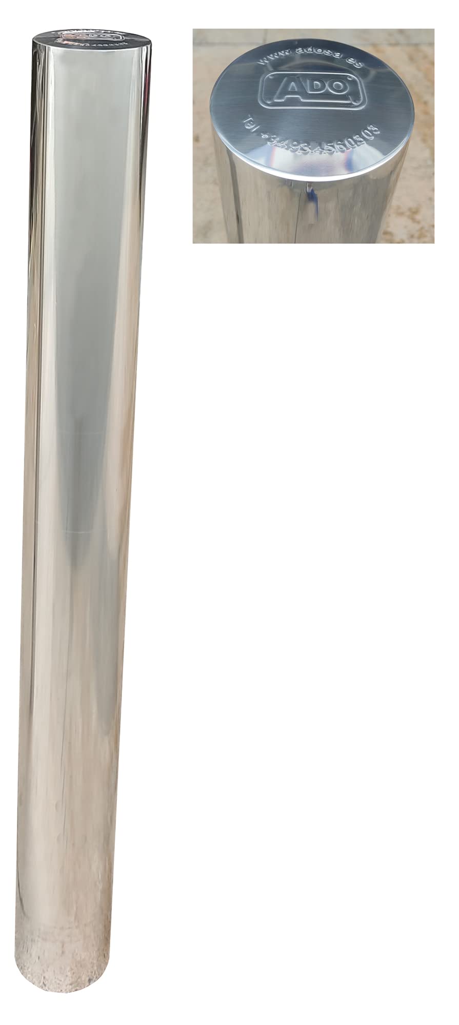 ADO - Pilona de acero inoxidable brillo fija para empotrar, bolardo fijo acero inoxidable Ø104 y 1000 mm de alto (1- Bolardo)
