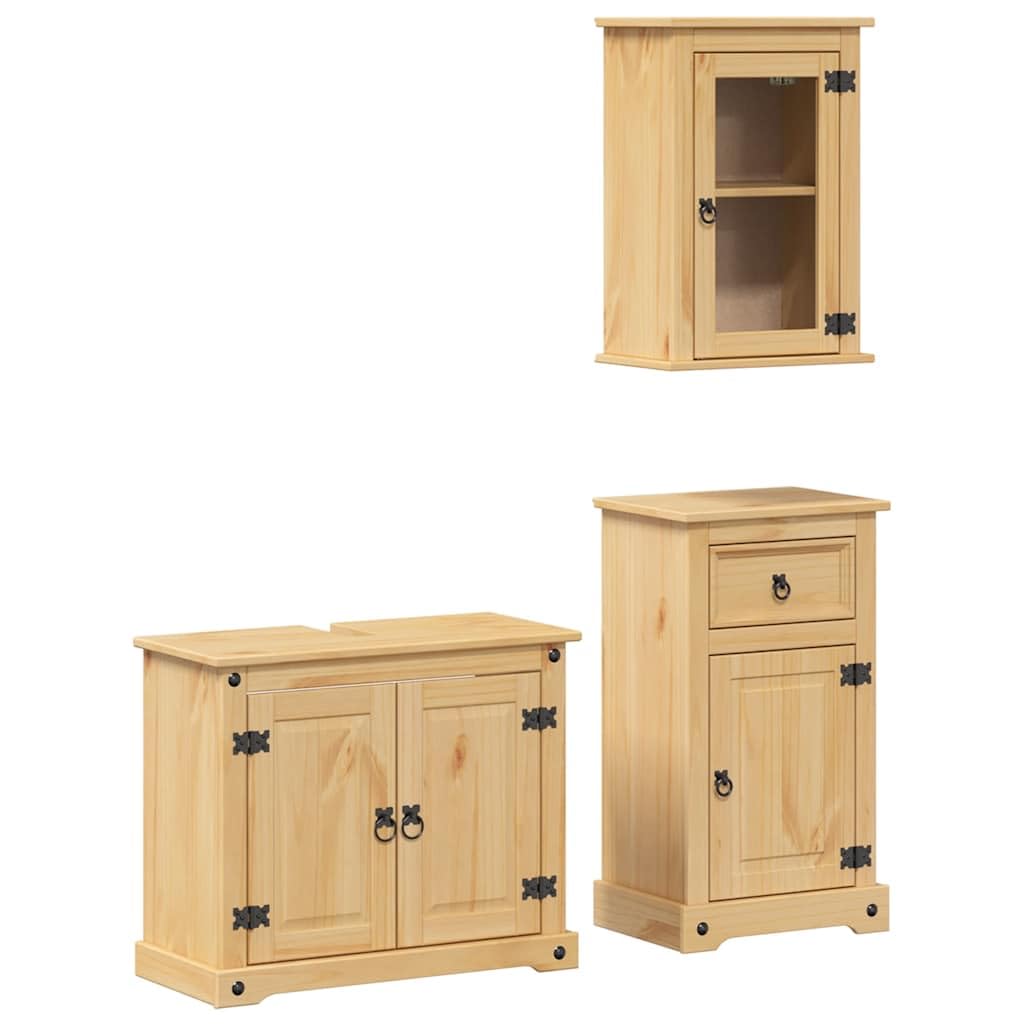 Juego de Muebles de baño Corona 3 pzas Muebles baño Conjunto Muebles de baño Muebles auxiliares de baño Madera Maciza Pino // 3334633