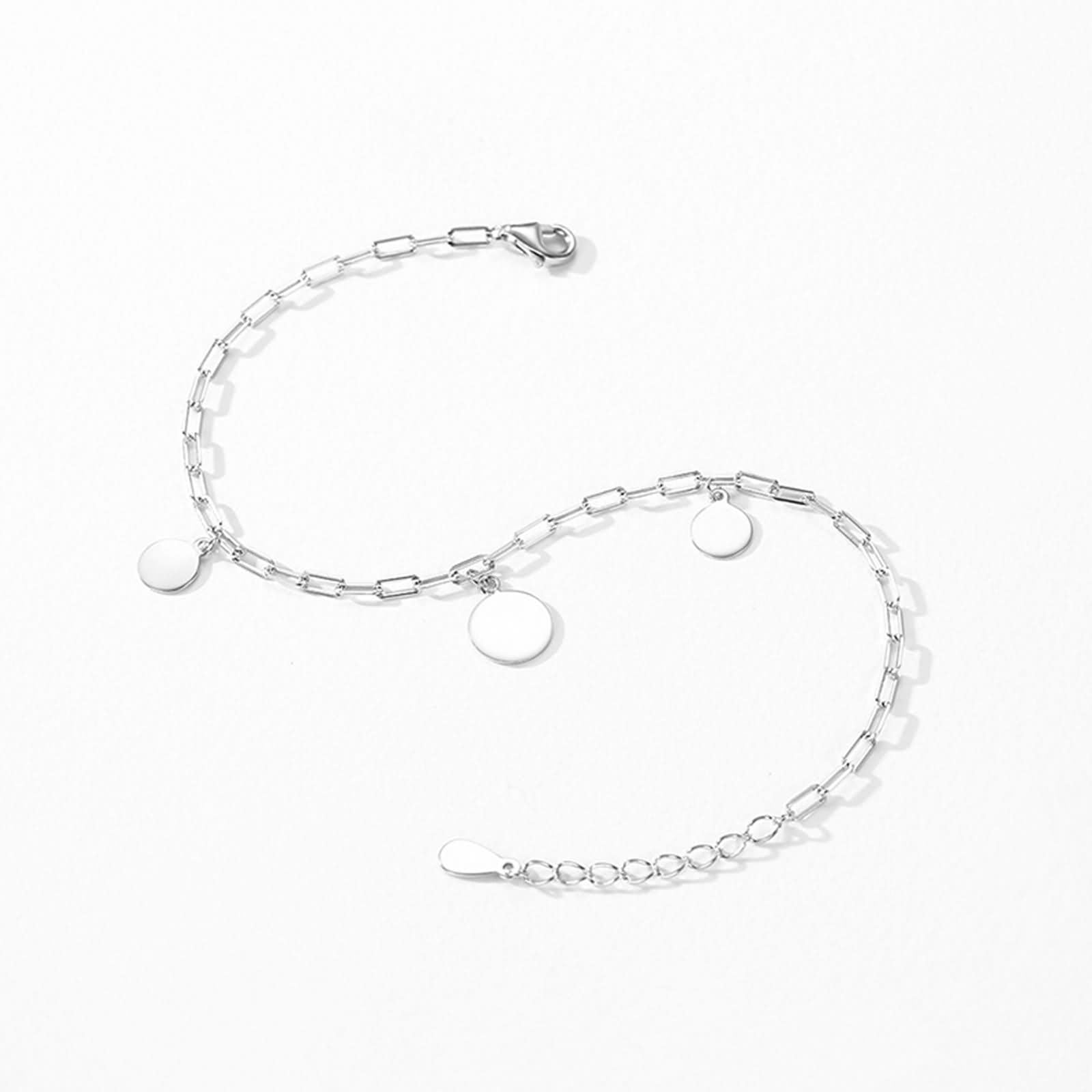 Pulseras de Mujer de Oro Blanco de 9K / 14K / 18K, Redondo Simple, Cadena Extensible 16 CM + 5 CM, Pulseras de Plata para Mujer