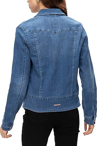 FASHIONSPARK Women's Basic Button Down Denim Jacket, Casual Long Sleeve Fitted Jean Jacket with Pockets3